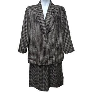 Vintage Sag Harbor‎ Skirt Suit Set Womens 18 Black White Tweed Made USA 90s